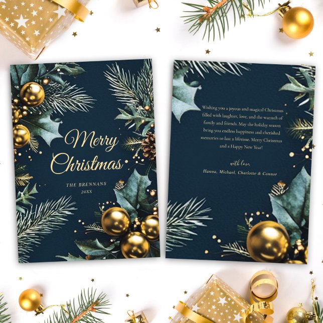 Blue Gold Festive Elegant Christmas Holiday Card (Blue Gold Festive Elegant Christmas Holiday Card)