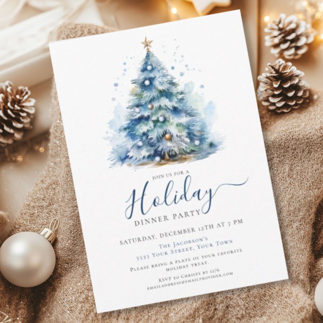  Blue Gold Festive Holiday Dinner Party Invitation (Creator Uploaded)