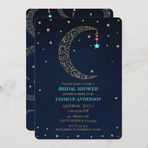 Blue Gold Filigree Moon Celestial Bridal Shower Invitation