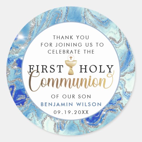  Blue  Gold First Holy Communion Thank You  Class Classic Round Sticker