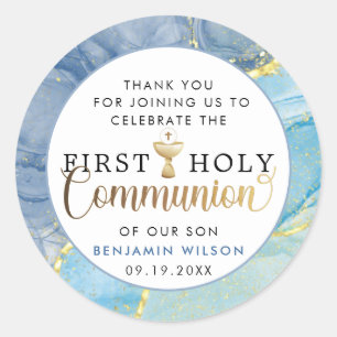  Blue & Gold First Holy Communion Thank You  Classic Round Sticker