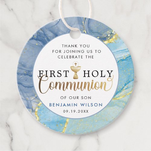  Blue  Gold First Holy Communion Thank You Favor Tags