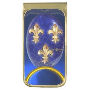 BLUE GOLD FLEUR DE LIS GOLD FINISH MONEY CLIP