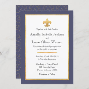 Blue & Gold Fleur De Lis Wedding Invitation