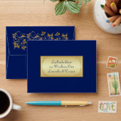 Blue, Gold Floral A2 Envelope for RSVP Card (Desk)