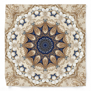Blue Gold Floral Bandana