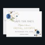 Blue Gold Floral Bridal Shower Save The Date<br><div class="desc">Unique and elegant design featuring delicate gold outlined flowers and watercolour blue flowers. Use Personalise tool to add your info. Visit,  please,  my Blue Gold Floral Collection.</div>