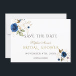 Blue Gold Floral Bridal Shower Save The Date<br><div class="desc">Unique and elegant design featuring delicate gold outlined flowers and watercolour blue flowers. Use Personalise tool to add your info. Visit,  please,  my Blue Gold Floral Collection.</div>