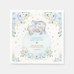 Blue Gold Floral Elephant Baby Boy Shower Favors Napkins