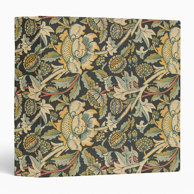 Blue Gold Floral Fabric 3 Ring Binder (Front/Spine)