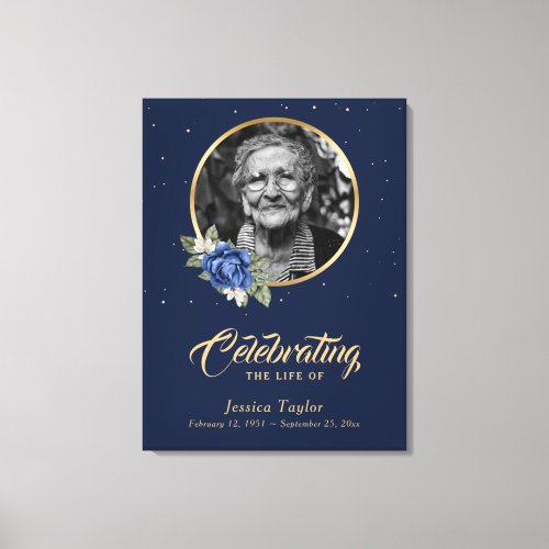 Blue Gold Floral Funeral Welcome Photo Sign