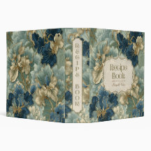 Blue Gold Floral Kitchen Recipe Binder Organizer