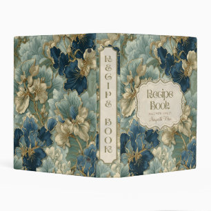 Blue Gold Floral Kitchen Recipe Binder Organizer