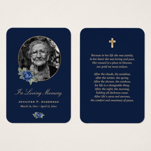 Blue Gold Floral Memorial Cards