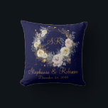 Blue Gold Floral Monogram Logo Wedding Gift  Throw Pillow<br><div class="desc">Blue Gold winter floral monogram logo wedding gift throw pillow. Great gift for newly weds. Easy to customize bride groom names,  initials and wedding date. Get yours today!</div>