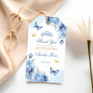 Blue Gold Floral Quinceanera Favor Thank You Gift Tags