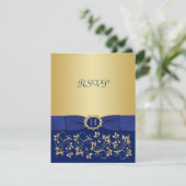 Blue, Gold Floral Scroll Wedding Reply Card (Standing Front)