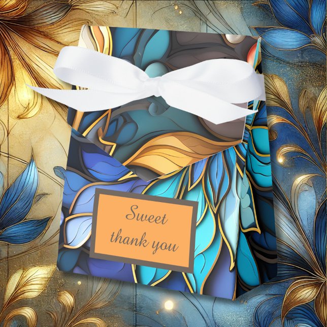 Blue & Gold Floral Stained Glass Elegant wedding Favor Boxes (Creator Uploaded)