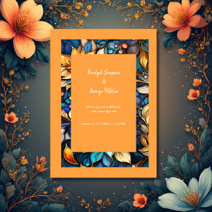 Blue & Gold Floral Stained Glass Elegant wedding Invitation