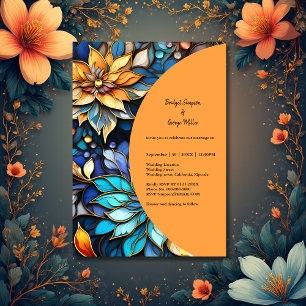 Blue & Gold Floral Stained Glass Elegant wedding  Invitation