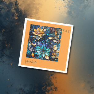 Blue & Gold Floral Stained Glass Elegant wedding Napkins