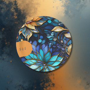 Blue & Gold Floral Stained Glass Elegant wedding Paper Plates