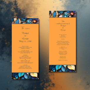 Blue & Gold Floral Stained Glass Elegant wedding Program