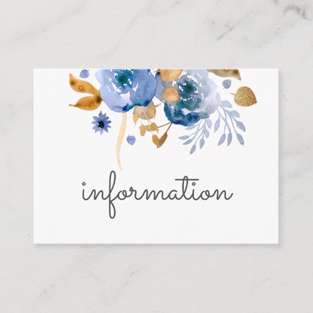 Blue Gold Floral Wedding Enclosure Card (Front)