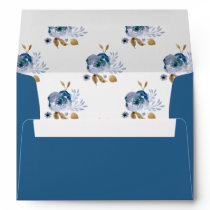 Blue Gold Floral Wedding Envelope