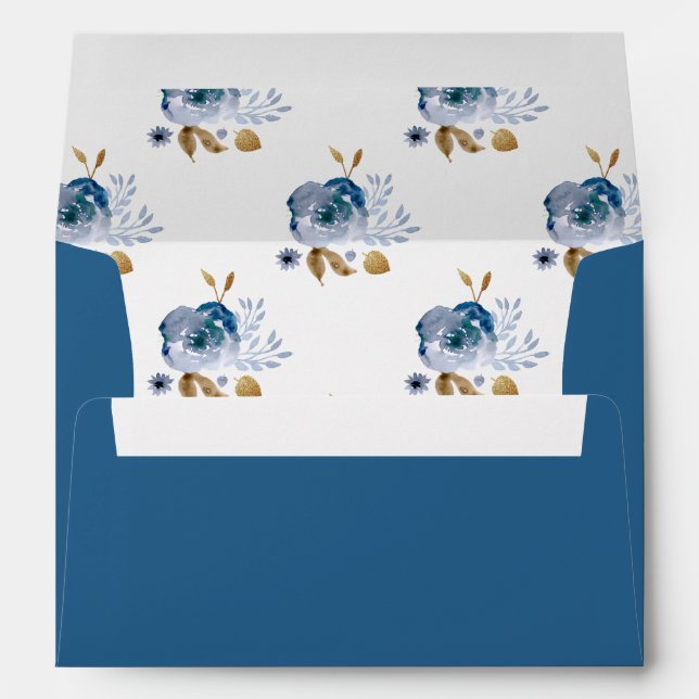 Blue Gold Floral Wedding Envelope (Back (Bottom))