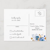 Blue Gold Floral Wedding Invitation Postcard (Back)