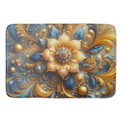 Blue Gold Flower Bath Mat