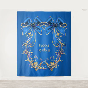 Blue Gold Flower Holiday Backdrop