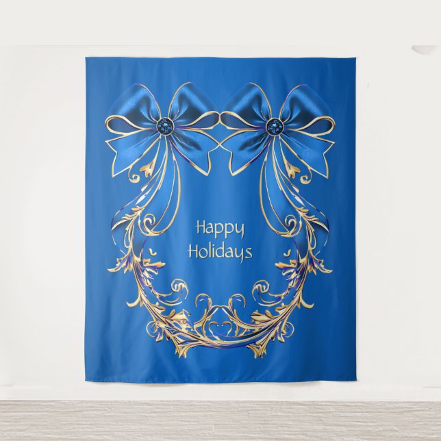 Blue Gold Flower Holiday Backdrop (Front)