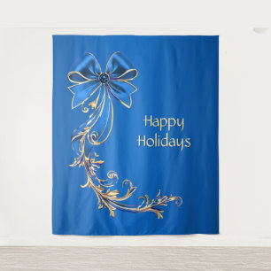 Blue Gold Flower Holiday Backdrop