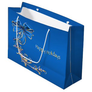 Blue Gold Flower Holiday Gift Bag
