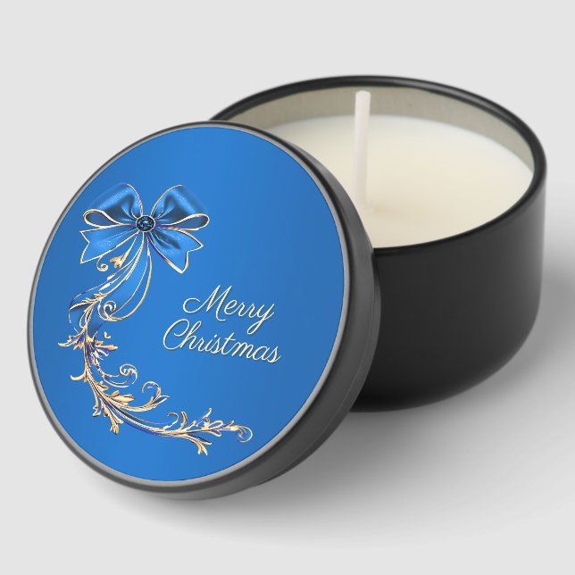 Blue Gold Flower Holiday Mini Candle Favors (Corner)
