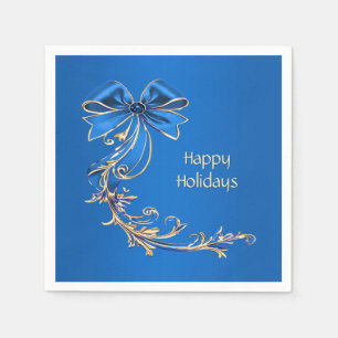 Blue Gold Flower Holiday Napkin