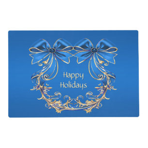 Blue Gold Flower Holiday Paper Placemat