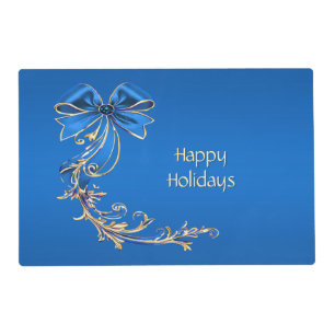 Blue Gold Flower Holiday Paper Placemat