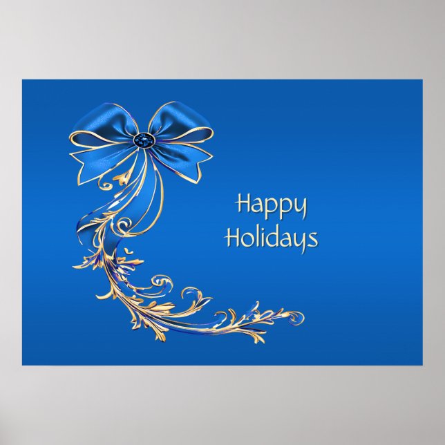 Blue Gold Flower Holiday Poster (Front)