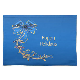 Blue Gold Flower Holiday Table Cloth Placemat