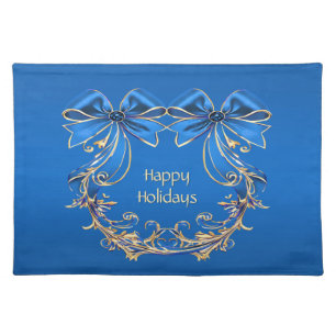 Blue Gold Flower Holiday Table Cloth Placemat