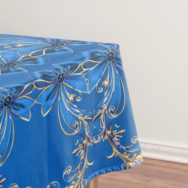 Blue Gold Flower Holiday Tablecloth (In Situ)