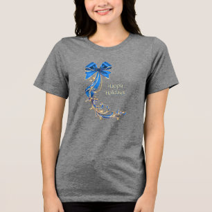 Blue Gold Flower Holiday Women's T-Shirt Tri-Blend Shirt