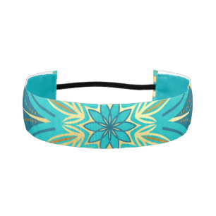 Blue Gold Flower Mandala Athletic Headband