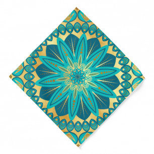 Blue Gold Flower Mandala Bandana
