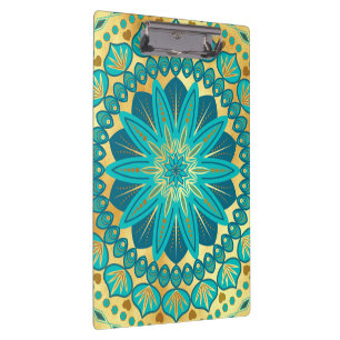 Blue Gold Flower Mandala Clipboard