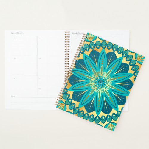 Blue Gold Flower Mandala Planner