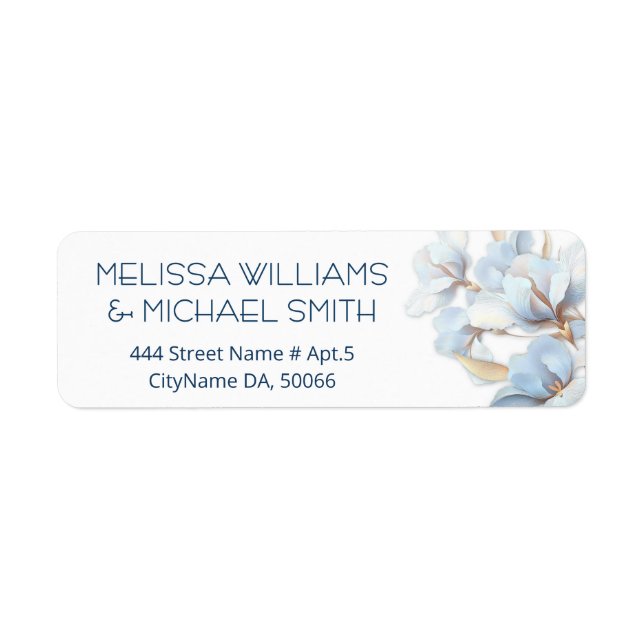 Blue Gold Flower |  Wedding Label (Front)